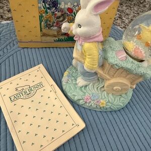 Easter Bunny Figurine with Cart and Flowers Snowglobe